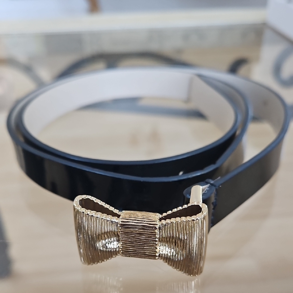 Kate Spade Black Belt with Gold Bow